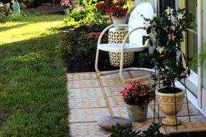 Stenciling Patio Pavers with Driftwood Weathering Wood Finish